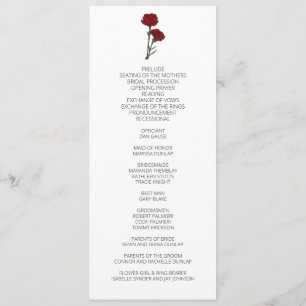 Minimalist Red Carnations Wedding Program Programme