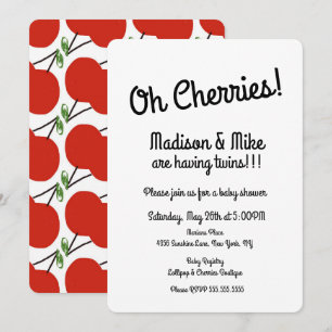 Minimalist Red Cherries Twins Baby Shower Invitation