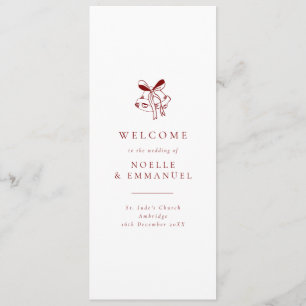 Minimalist Red Christmas Bells Winter Wedding Programme