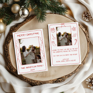 Minimalist Red Christmas Lights Family Photo Holiday Card