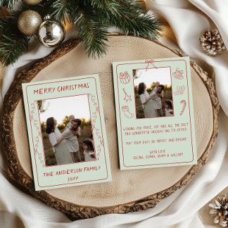 Minimalist Red Christmas Lights Family Photo Holiday Card