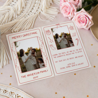 Minimalist Red Christmas Lights Family Photo Holiday Card