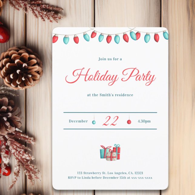 Minimalist Red Christmas Lights Invitation (Creator Uploaded)