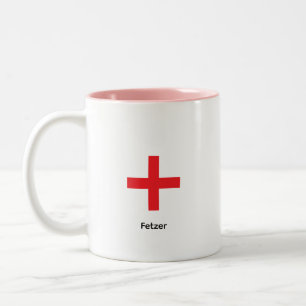 Minimalist Red Cross Custom Name Two-Tone Coffee M Mug