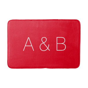 Minimalist red custom couple initials monogram bath mat