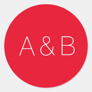 Minimalist red custom couple initials monogram classic round sticker