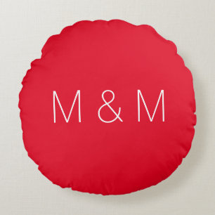 Minimalist red custom couple initials monogram round cushion