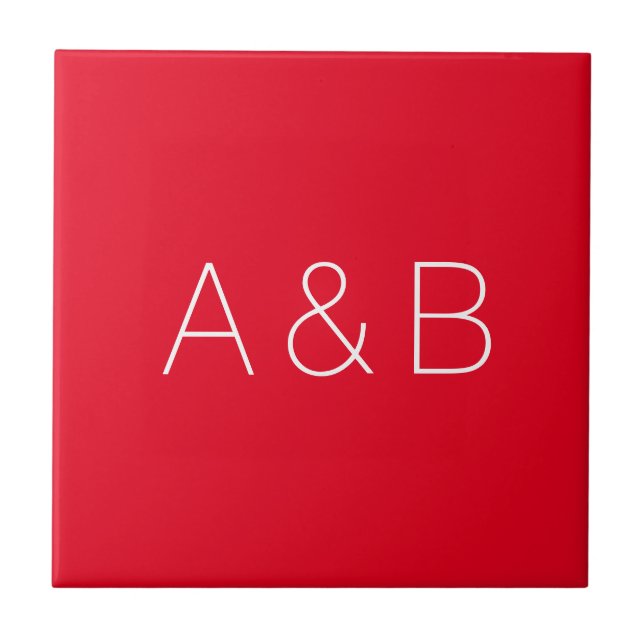 Minimalist red custom couple initials monogram tile (Front)