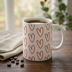 Minimalist Red Doodle Hearts All Over Print Coffee Mug