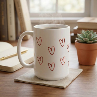 Minimalist Red Doodle Hearts All Over Print Coffee Mug