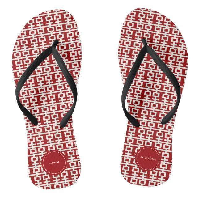 Minimalist Red Double Happiness Chinese Wedding Flip Flops (Footbed)