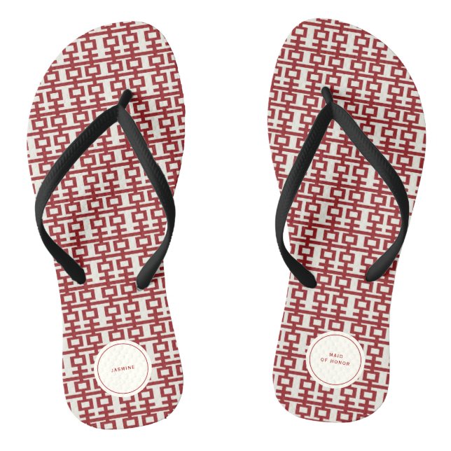 Minimalist Red Double Happiness Chinese Wedding Flip Flops (Footbed)