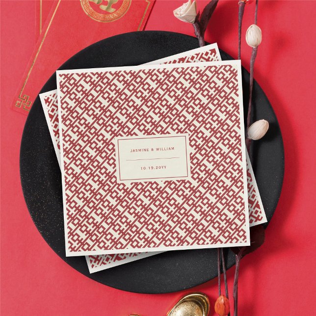 Minimalist Red Double Happiness Chinese Wedding Napkin (Minimalist Red Double Happiness Chinese Wedding Napkins @ fatfatin_red_knot)