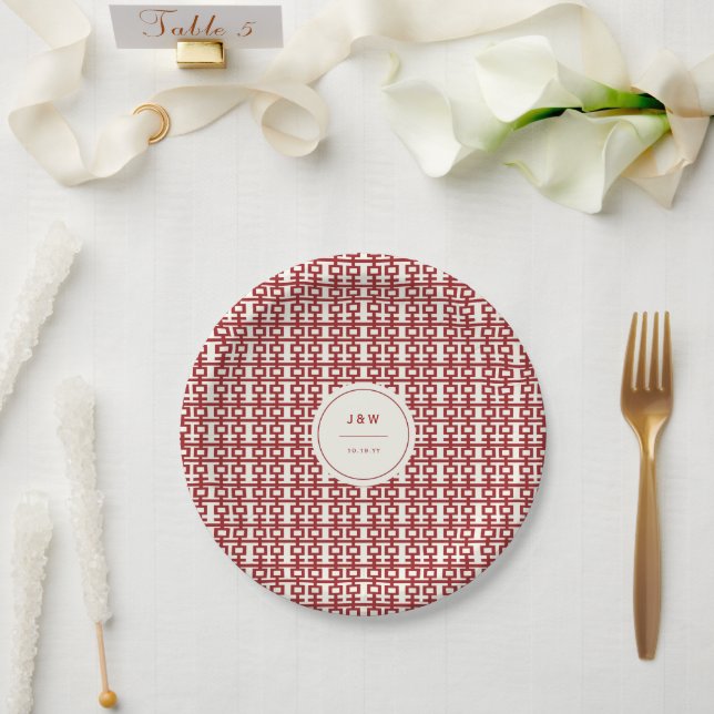 Minimalist Red Double Happiness Chinese Wedding Paper Plate (Wedding)