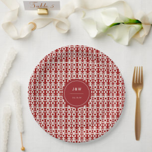 Minimalist Red Double Happiness Chinese Wedding Paper Plate