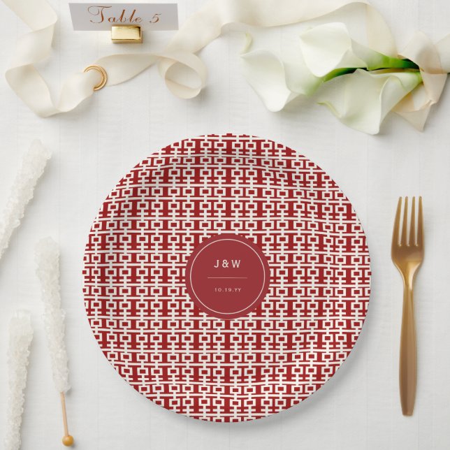 Minimalist Red Double Happiness Chinese Wedding Paper Plate (Wedding)