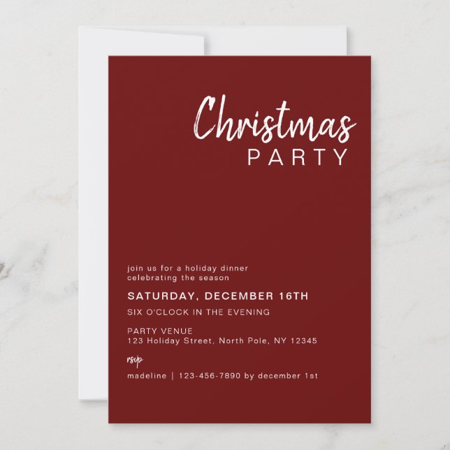 Minimalist Red Family Corporate Christmas Party 2 Invitation (Front)