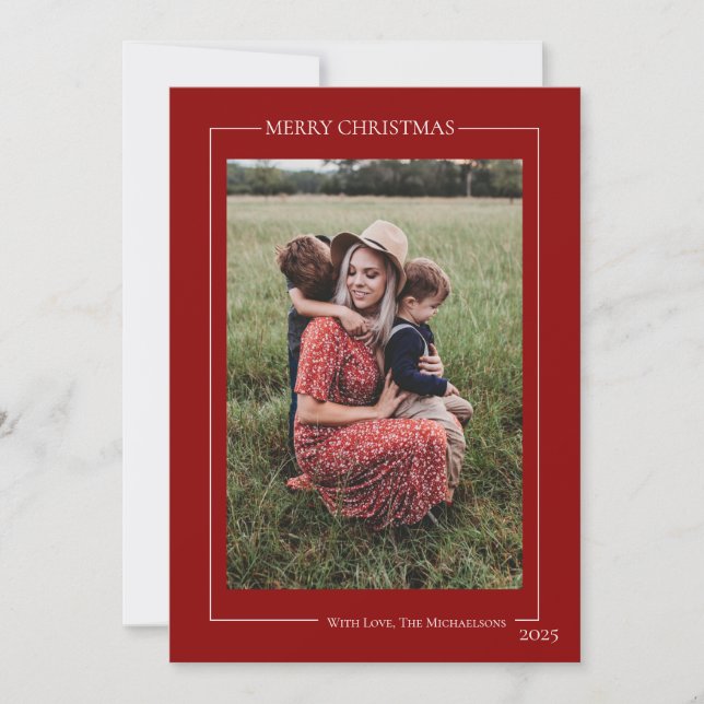 Minimalist Red Family Photo Holiday Card (Front)
