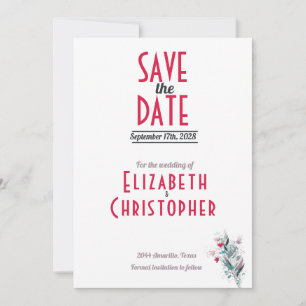 Minimalist Red Floral Save The Date Card