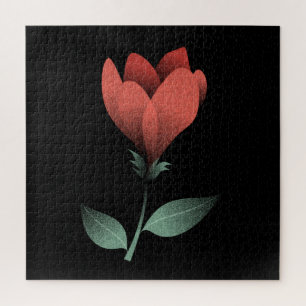 Minimalist Red Flower on Black Background Jigsaw Puzzle
