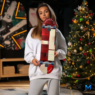 Minimalist red geometric abstract patterns  skateboard