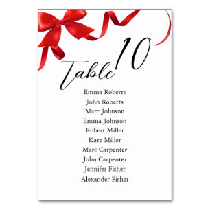 Minimalist Red Gift bow Wedding Seating Plan Table Number