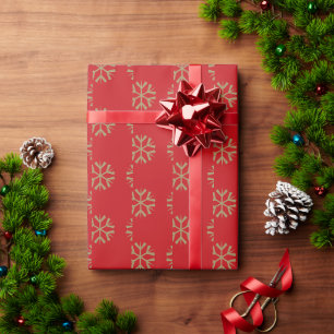 Minimalist red gold snowflakes elegant Christmas Wrapping Paper