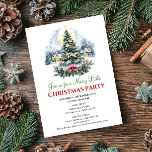 Minimalist Red Green Christmas Scene Digital  Invitation
