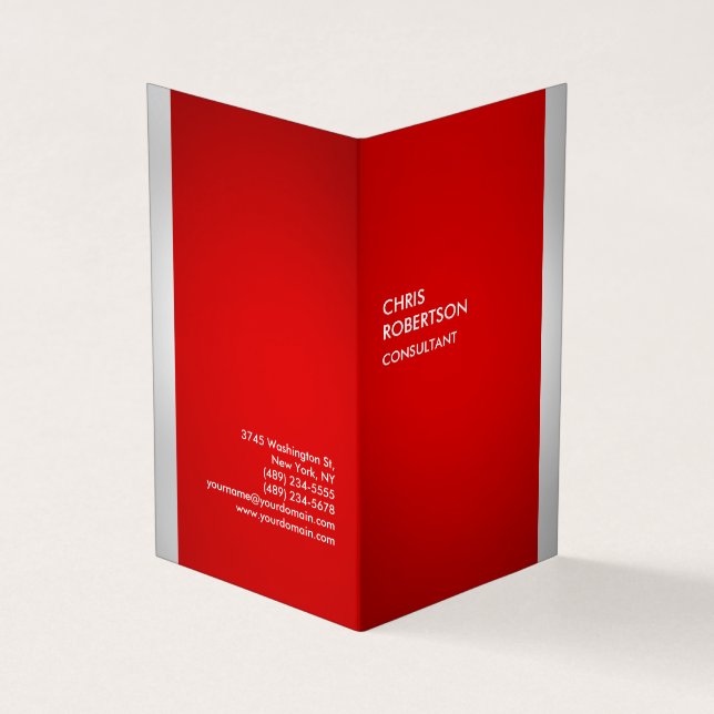 Minimalist Red Grey Vertical Modern Business Card (Outside)