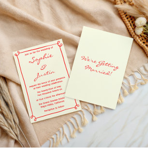 Minimalist Red Handwritten Script Wedding Invitation