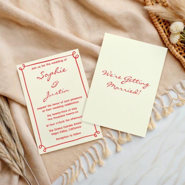 Minimalist Red Handwritten Script Wedding Invitation (Creator Uploaded)