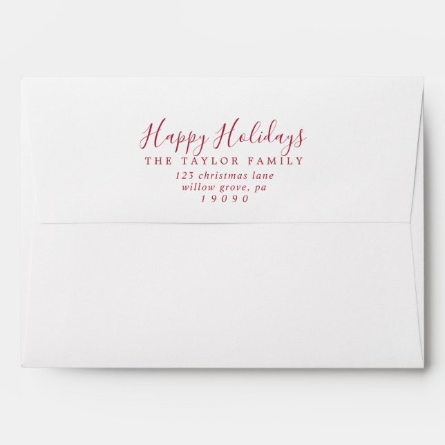 Minimalist Red Happy Holidays Christmas Card Envelope (Back (Top Flap))