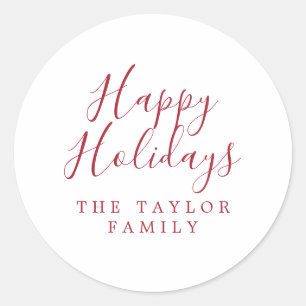 Minimalist Red Happy Holidays Holiday Gift Classic Round Sticker