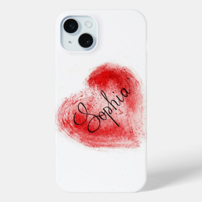 Minimalist Red Heart Graphic iPhone 15 Plus Case (Back)