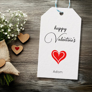 Minimalist Red Heart   Happy Valentines Name Gift Tags