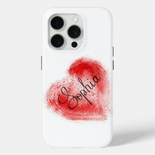 Minimalist Red Heart Name Sophia iPhone 15 Pro Cas Case