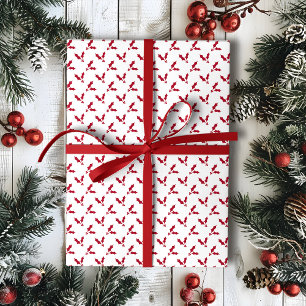 Minimalist Red Holly Berry on White Christmas Wrapping Paper