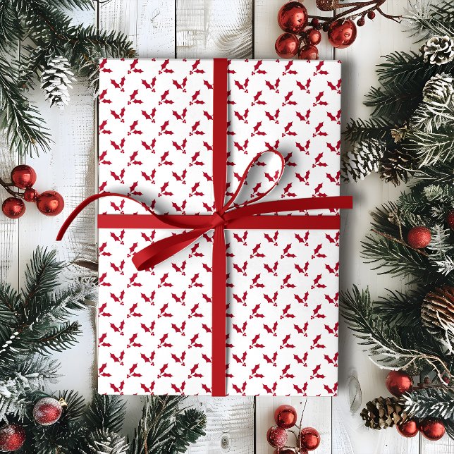 Minimalist Red Holly Berry on White Christmas Wrapping Paper (Creator Uploaded)