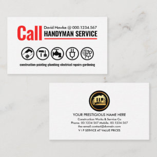 Minimalist Red Line Call Handyman Business Card