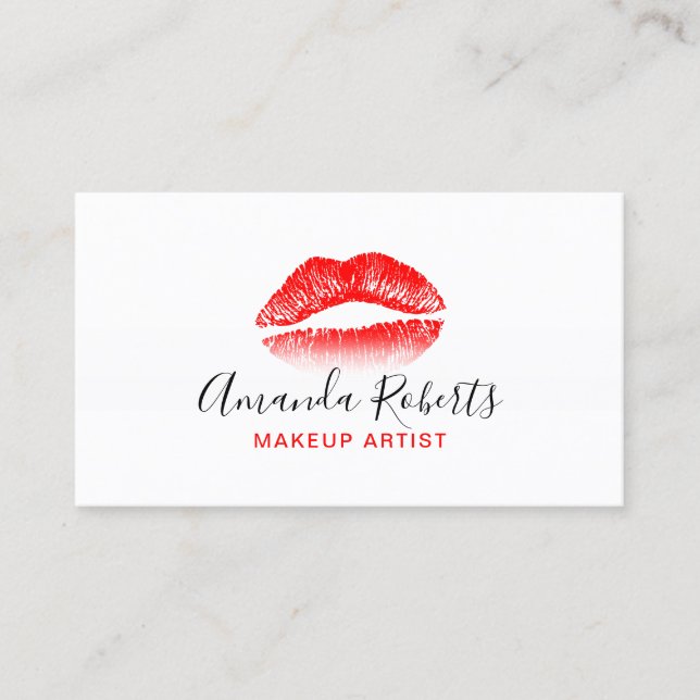 Minimalist Red Lips Makeup Artist Business Card (Front)