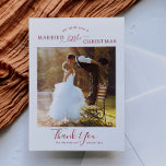 Minimalist Red Married Little Christmas Thank You Holiday Card<br><div class="desc">This minimalist red married little Christmas thank you holiday card is the perfect simple holiday greeting for newlyweds. The design features classic red and white typography paired with a rustic yet elegant script font with hand lettered style. Personalize the card with your wedding photo, names, wedding date. It's the perfect...</div>