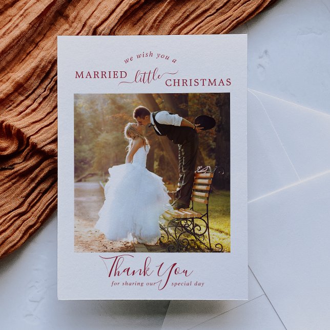 Minimalist Red Married Little Christmas Thank You Holiday Card (Creator Uploaded)