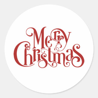 Minimalist Red Merry Christmas Calligraphy Classic Round Sticker