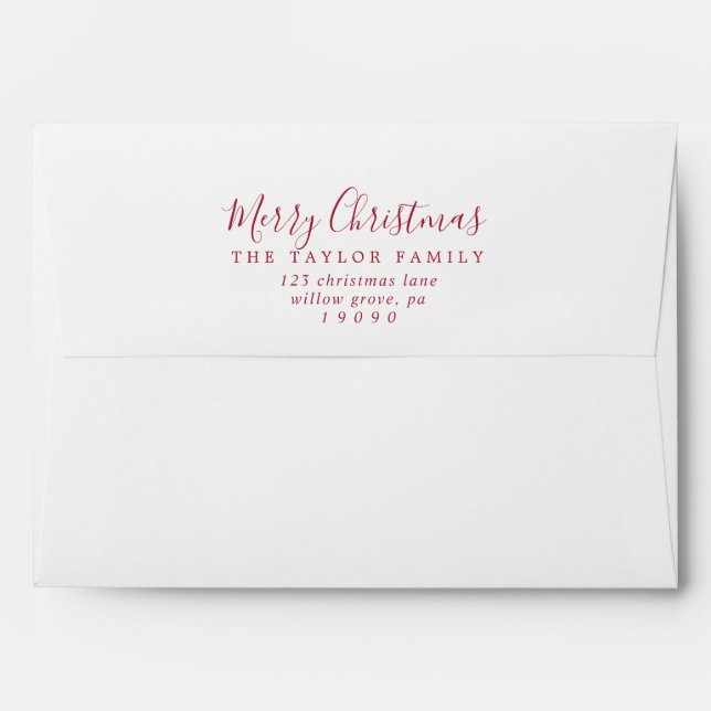 Minimalist Red Merry Christmas Card Envelope (Back (Top Flap))