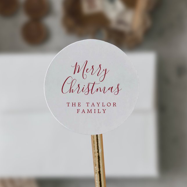 Minimalist Red Merry Christmas Holiday Gift Classic Round Sticker (Creator Uploaded)
