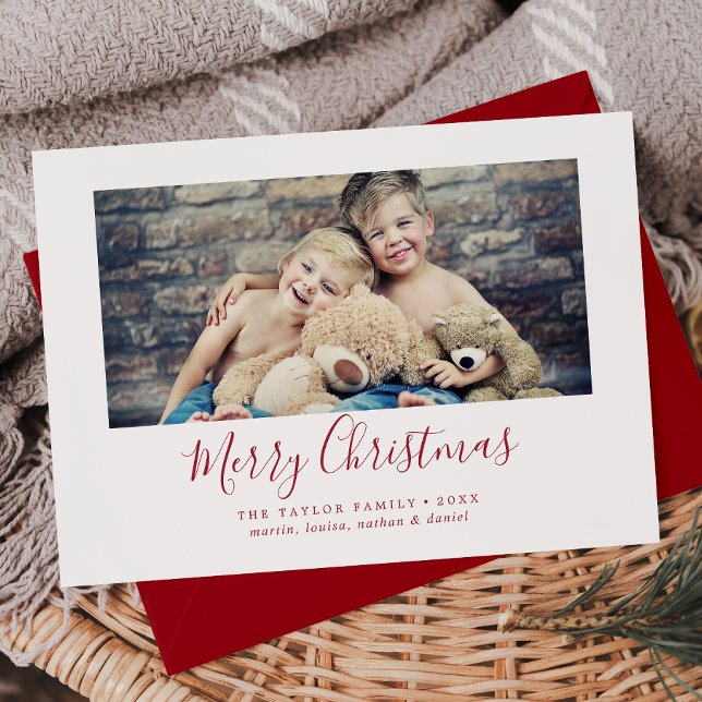 Minimalist Red Merry Christmas Landscape Photo Holiday Card (Creator Uploaded)