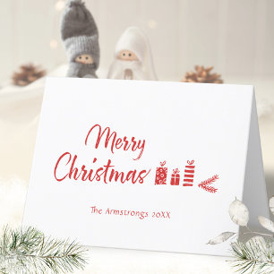 Minimalist Red Merry Christmas New Year Drawing Holiday Card
