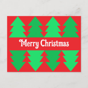 Minimalist Red Merry Christmas Tree Simple Design Holiday Postcard