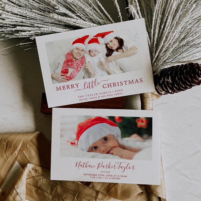 Minimalist Red Merry Little Christmas Baby Birth Holiday Card (Creator Uploaded)