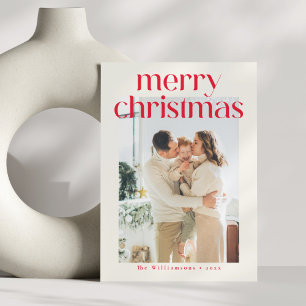 Minimalist Red Modern Custom Photo Christmas Holiday Card